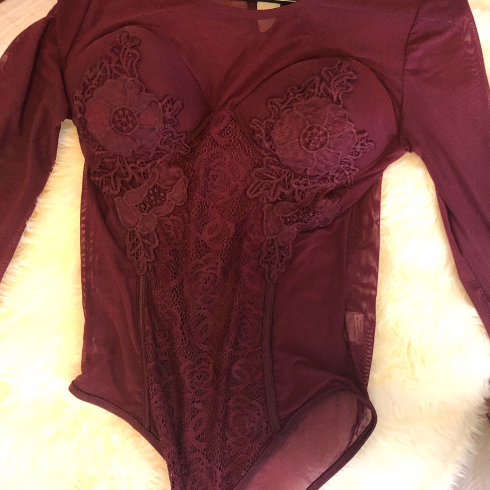 Burgundy mesh bodysuit